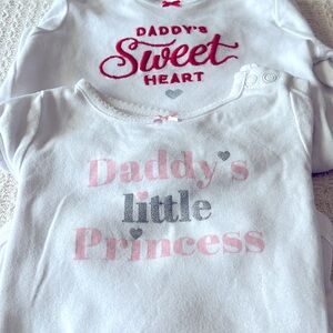 Carter's 12 mo. (lot of 2) 12 mo size, long sleeve white onesies, "Daddy" theme